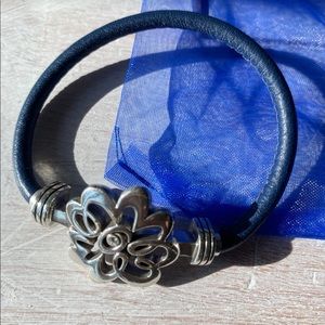 Brighton Color Clique Leather Bracelet Navy Blue with Flower Ornament